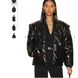 WeWoreWhat Shiny Faux Leather Snap Off Sleeve Puffer Jacket